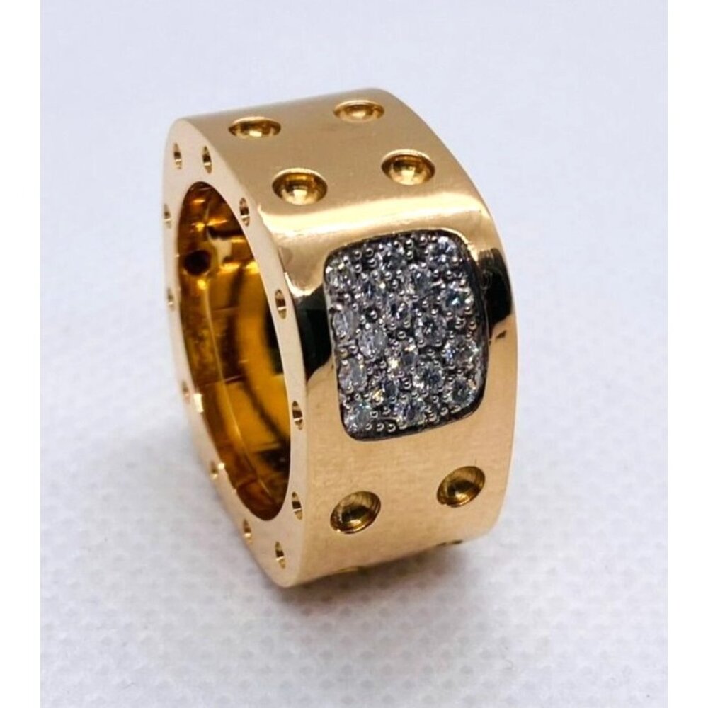 Roberto Coin Pois Mois Double Row Diamond Band RIng 18k Gold size 6.5 11.2 Grams